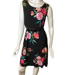 J Howard 16 Floral A-line Dress Black
